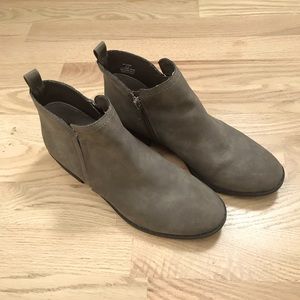 Dark Gray Suede look booties. Size 6 1/2